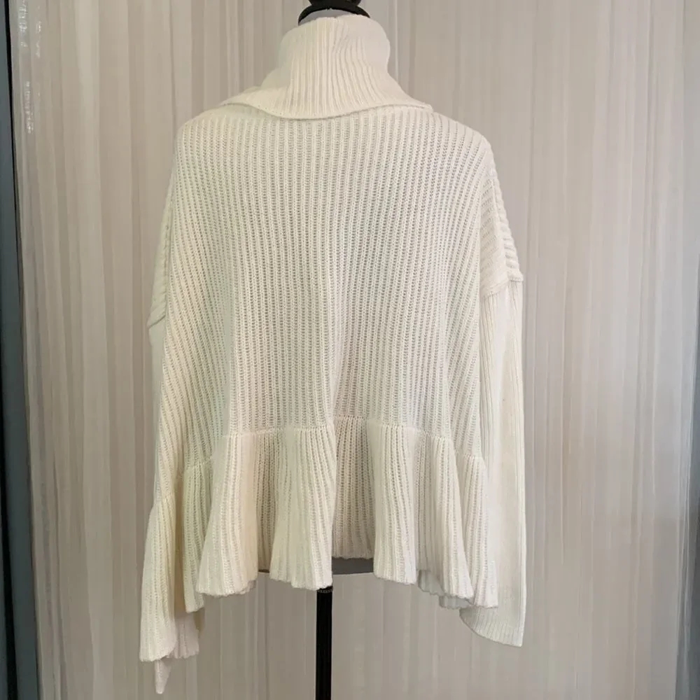 FREE PEOPLE layer cake oversized turtleneck/cowl ruffled peplum style sweater - Picture 2 of 8